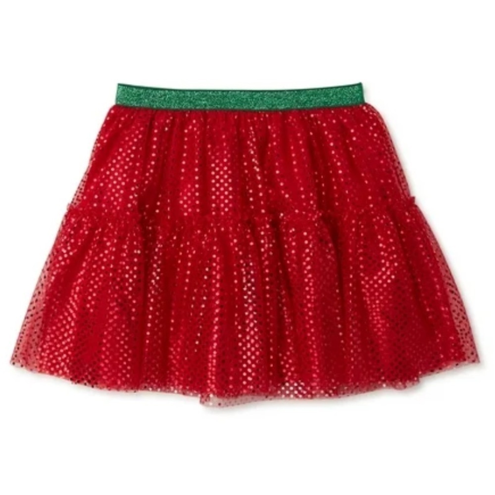 ❤️ 🆕 HOLIDAY TIME Girls Christmas, Mesh Skirt Red, Size 10 large